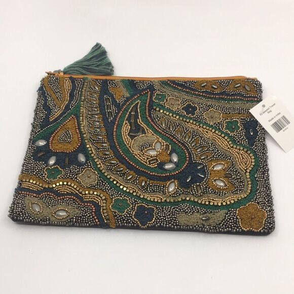 NWT Beaded Boho Paisley Embellished Clutch Pouch - Picture 2 of 15